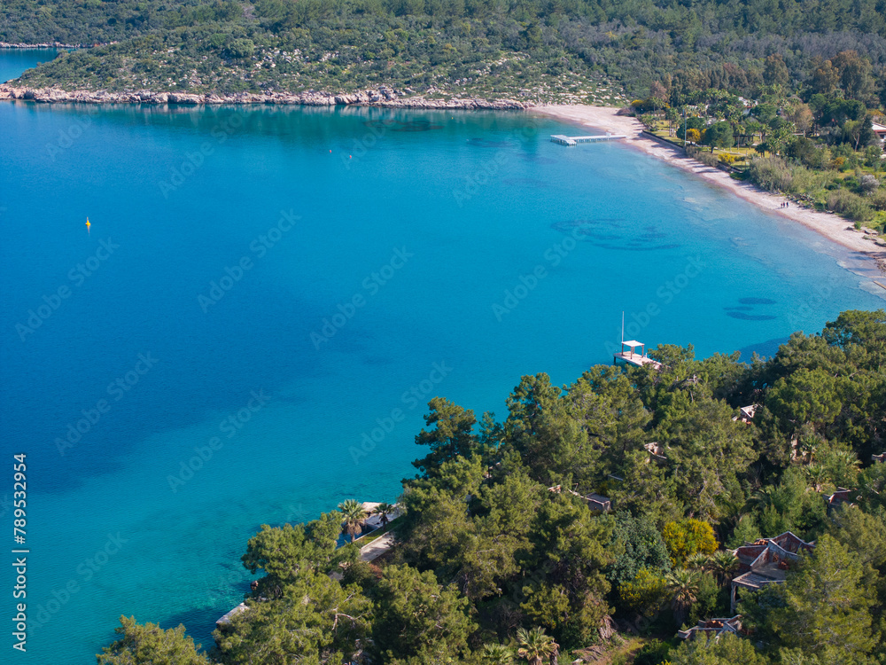 Obraz premium Turqouise Sea in the Sedir Island Drone Photo, Ula Marmaris, Mugla Turkiye (Turkey)