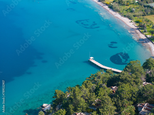 Turqouise Sea in the Sedir Island Drone Photo, Ula Marmaris, Mugla Turkiye (Turkey)