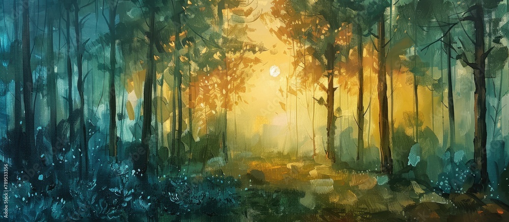 Beautiful forest view at sunrise Beautiful forest view at sunrise