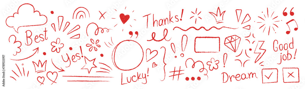 Set of Red Doodle sketch element, vector graphic hand-drawn line shapes, Highlight circles, love heart, speech bubble, Thanks, Best, Good Job. decoration symbol, Vector illustration. Set of Red Doodle sketch element, vector graphic hand-drawn line shapes, Highlight circles, love heart, speech bubble, Thanks, Best, Good Job. decoration symbol, Vector illustration.