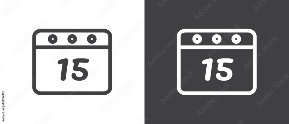 Calendar flat icon. 15th on the calendar, vector square icons page calendar, Reminder organizer event. Date notification icon. Calendar icon vector illustration in black and white background. Calendar flat icon. 15th on the calendar, vector square icons page calendar, Reminder organizer event. Date notification icon. Calendar icon vector illustration in black and white background.