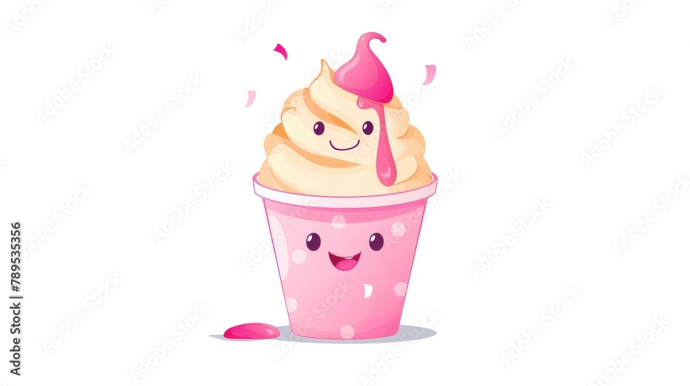 An adorable cartoon sundae ice cream character featuring a kawaii design is depicted in a pink paper cup in this cute 2d illustration Perfect for kids textiles cards or stickers the charmin An adorable cartoon sundae ice cream character featuring a kawaii design is depicted in a pink paper cup in this cute 2d illustration Perfect for kids textiles cards or stickers the charmin