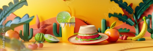Table With Fruit and Hat for Cinco De Mayo Celebration