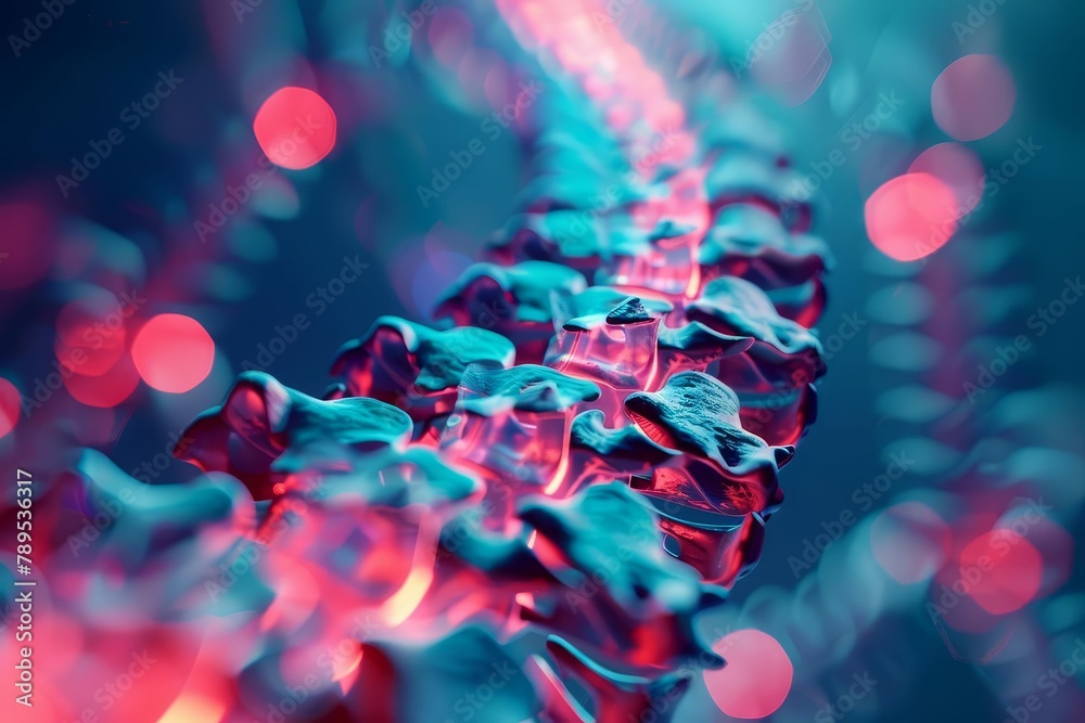 human spine xray in red and blue 3d render medical illustration - obrazy, fototapety, plakaty 