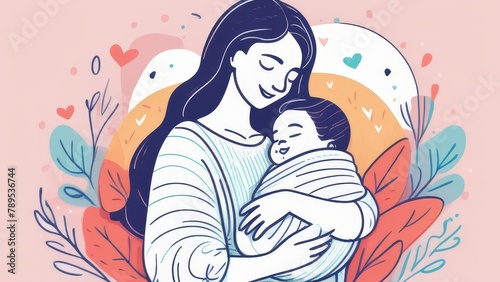A woman is holding a baby in her arms. Concept of warmth and love between the mother and child