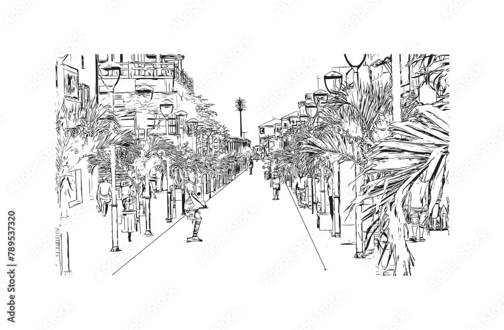 Building view with landmark of Santa Maria Cape Verde is the city in Cape Verde. Hand drawn sketch illustration in vector. Building view with landmark of Santa Maria Cape Verde is the city in Cape Verde. Hand drawn sketch illustration in vector.