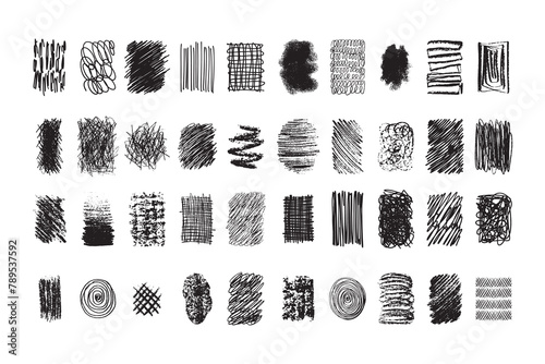 Doodle hand drawn set scribble brushes. Ink lines, textures, scribbles of pen, hatching, scratch