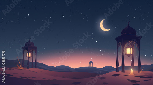 night at the mosque at the desert vector illustration photo