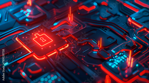 Cybersecurity theme, main object is a firewall icon on the left, surrounding details include network nodes, composition is balanced, lighting is high contrast, copy space on the right