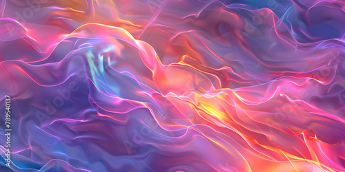 Vibrant Neon Waves Backdrop, Luminous Fluid Motion Background, Neon Flowing Waves Scene - Ai Generated