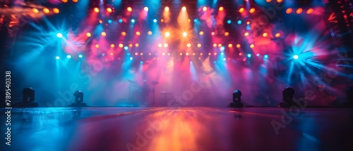 Vibrant Stage Lights in Motion - A Minimalist Musical Spectacle. Concept Stage Lighting  Musical Performance  Motion Effects  Colorful Ambiance  Minimalist Design