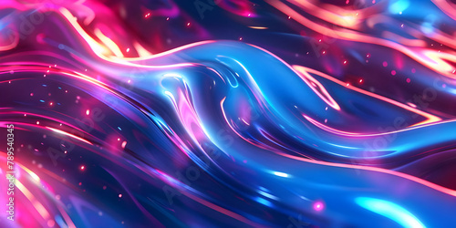 Vibrant Neon Waves Backdrop, Luminous Fluid Motion Background, Neon Flowing Waves Scene - Ai Generated