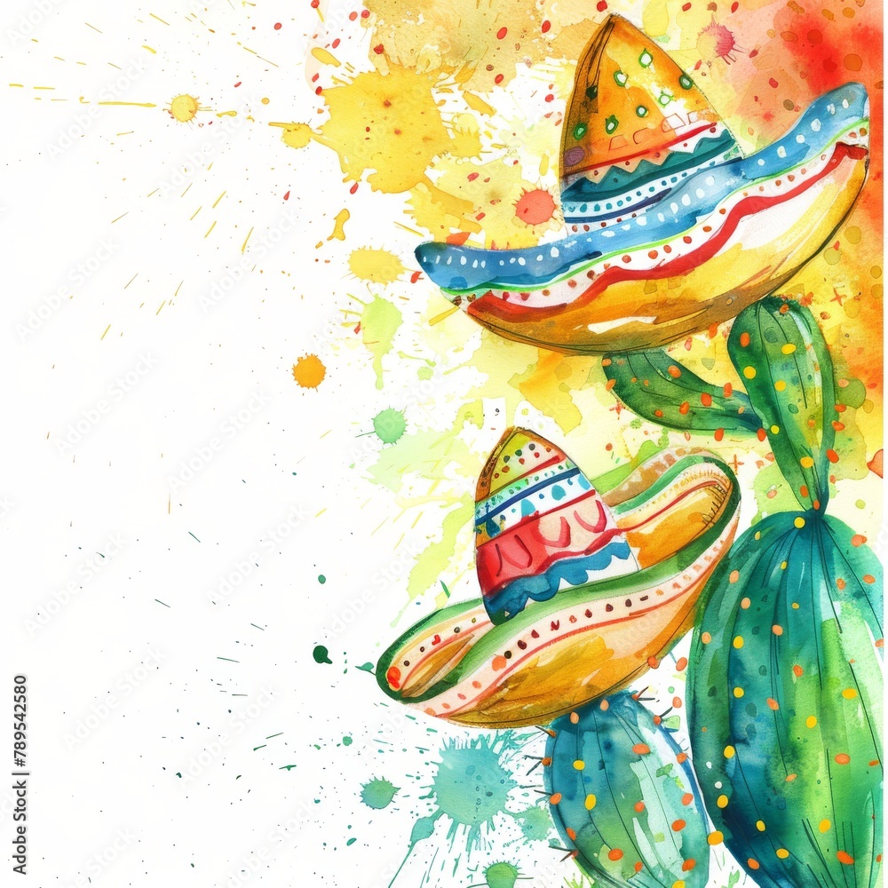 Watercolor Painting of a Cactus With a Sombrero