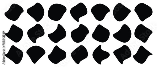 Random shapes. Organic black blobs of irregular shape. Abstract blotch, inkblot and pebble silhouettes, simple liquid amorphous splodge elements water forms creative minimal bubble stone vector set