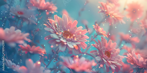 Whimsical Daisies flowers background, Dreamy Daisy Flower Field Scene, Charming Daisy Floral Fantasy - Ai Generated #789542991