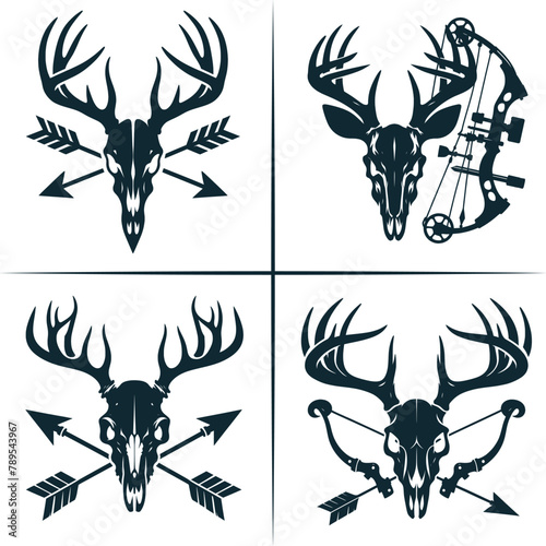Deer Bow Hunting , Deer Skull Vector, Deer Head Vector , Bow Hunter T-Shirt Decal Gift ,  Silhouette Vector , Archery , Hunting Dad , Deer Hunting