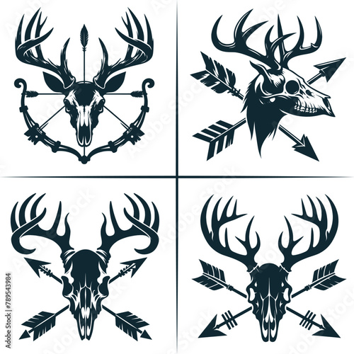 Deer Bow Hunting , Deer Skull Vector, Deer Head Vector , Bow Hunter T-Shirt Decal Gift ,  Silhouette Vector , Archery , Hunting Dad , Deer Hunting