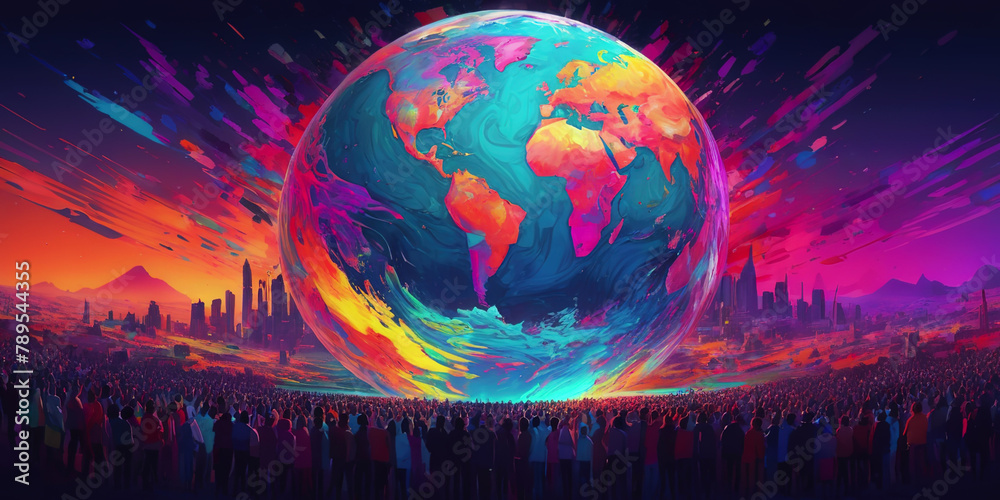 Obraz premium World population day illustrations generated from population composition maps.AI generated