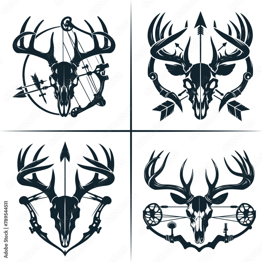 Deer Bow Hunting , Deer Skull Vector, Deer Head Vector , Bow Hunter T-Shirt Decal Gift ,  Silhouette Vector , Archery , Hunting Dad , Deer Hunting