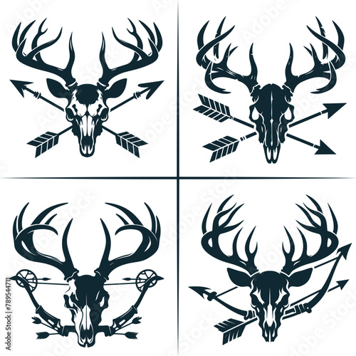 Deer Bow Hunting , Deer Skull Vector, Deer Head Vector , Bow Hunter T-Shirt Decal Gift ,  Silhouette Vector , Archery , Hunting Dad , Deer Hunting