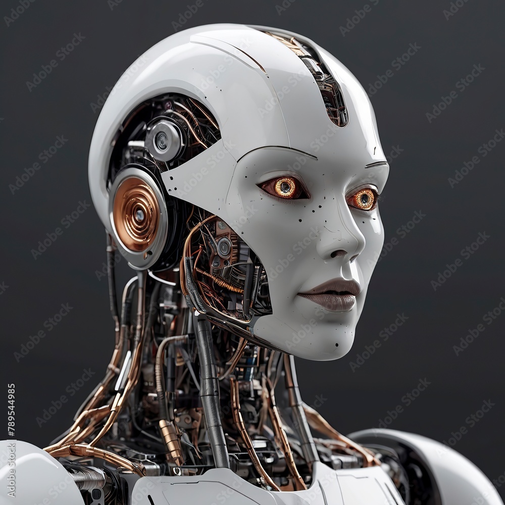 Artificial Intelligence Head Portrait With Intricate Parts Robotical New Woman Robot Background HD