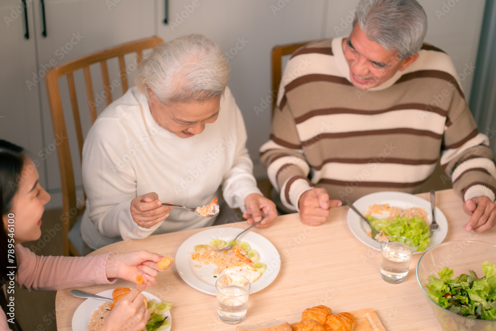 Family Togetherness in the Kitchen: Asian Mother Prepares a Happy Dinner, Joined by Father, Daughter, and Senior Elderly, Creating Fun and Memorable Meals, A Heartwarming Holiday Gathering Family Togetherness in the Kitchen: Asian Mother Prepares a Happy Dinner, Joined by Father, Daughter, and Senior Elderly, Creating Fun and Memorable Meals, A Heartwarming Holiday Gathering