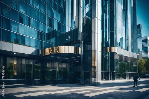 Modern office building with glass windows.