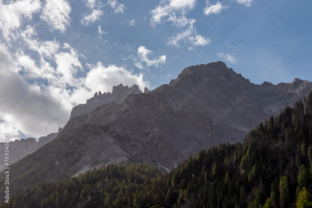 Scenic view of majestic mountain peak of Dreischusterspitze in untamed Sexten Dolomites, South Tyrol, Italy, Europe. Hiking in panoramic Fischleintal (Val Fiscalina), Italian Alps. Wanderlust concept Scenic view of majestic mountain peak of Dreischusterspitze in untamed Sexten Dolomites, South Tyrol, Italy, Europe. Hiking in panoramic Fischleintal (Val Fiscalina), Italian Alps. Wanderlust concept