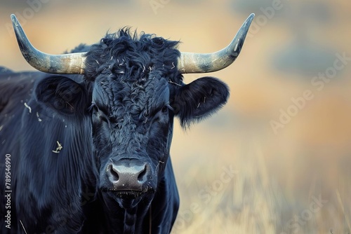 majestic black bull standing proudly powerful bovine animal portrait wildlife photography