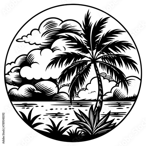 palm-tree--shrubs--palm--trees--island--paradise--vector- illustration