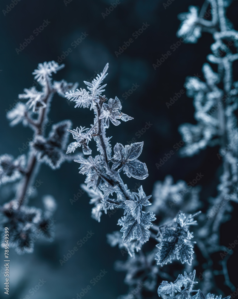 Extreme macro shot of crystalline structures of frost texture.