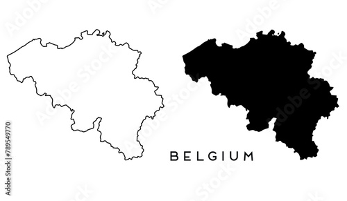 Belgium map outlined and black vector set