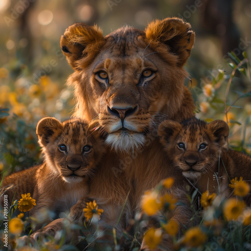 Lioness and her cubs