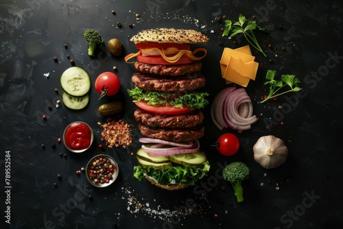 mouthwatering layers of juicy burger ingredients food photography
