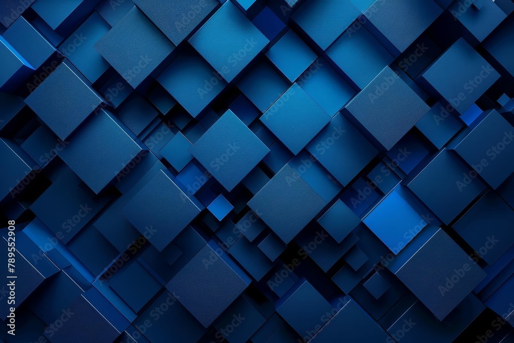 mysterious dark blue cubed background with geometric shadows and depth abstract background - obrazy, fototapety, plakaty 
