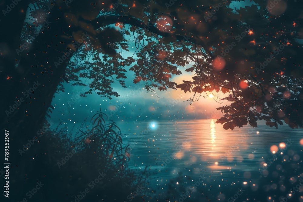 Obraz premium Glowing gorge galore. Pixelated cliffs and neon waterfalls