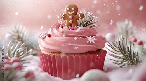 Festive Christmas Cupcake with Playful Winter-themed Decor