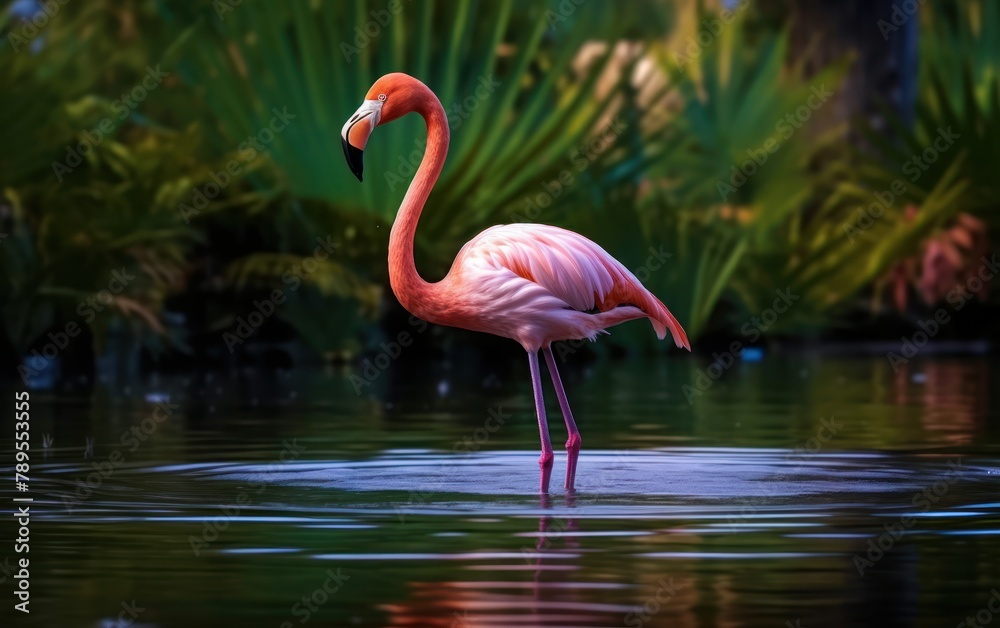 Fototapeta premium Elegant Flamingo by the Water