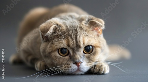 Sad Scottish fold cat photo