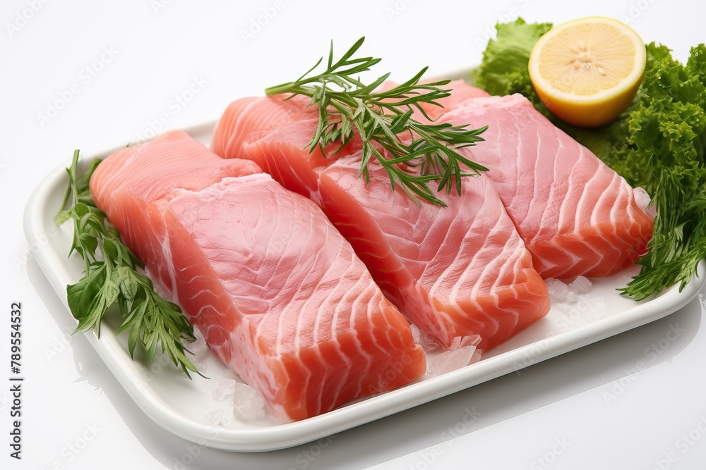 Red fish steak on a white background Red fish steak on a white background