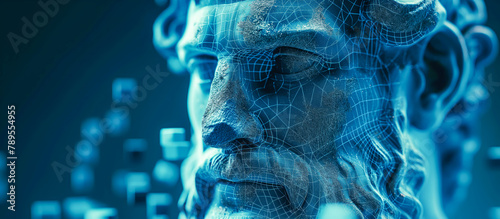Closeup Portrait Stone Sculpture Digitally Rendered - Stoic Philosophy and Moral Values in Modern Context Concept Image