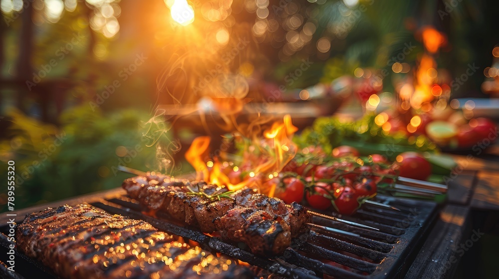 Beef steaks on the grill with flames Beef steaks on the grill with flames