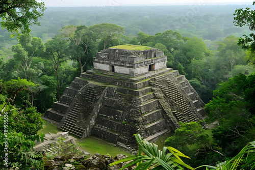 Mayan pyramid of Kukulcan in the jungle with legends about aliens visiting extraterrestrial civilizations. photo