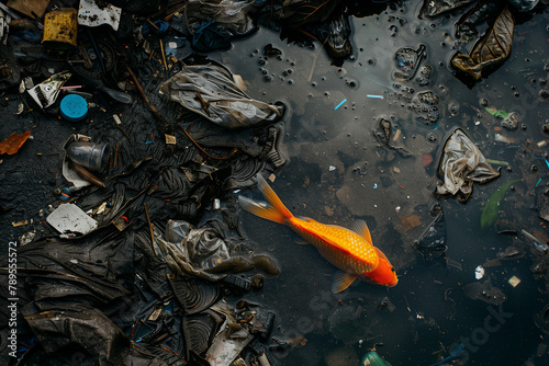 Goldfish in dirty water