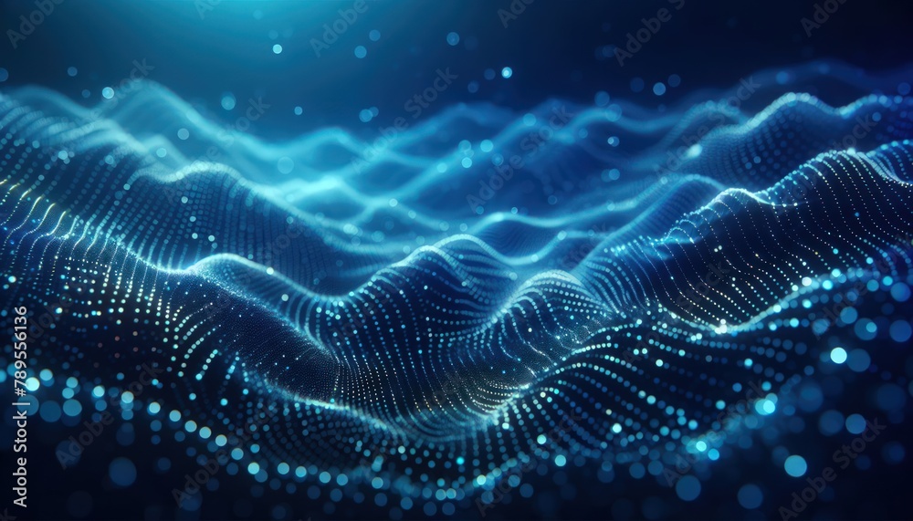 Blue Light Particles Forming Dynamic Digital Waves Blue Light Particles Forming Dynamic Digital Waves