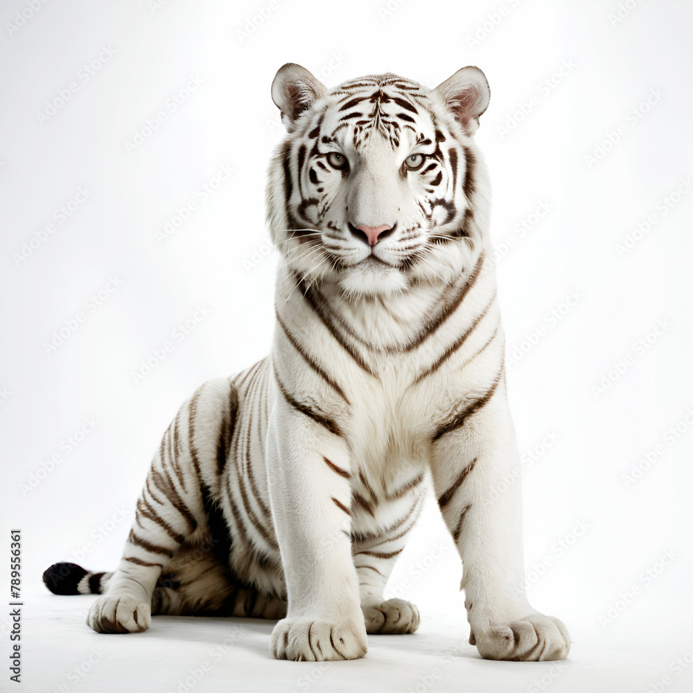 View of white tiger in white background, Generated by Ai. View of white tiger in white background, Generated by Ai.