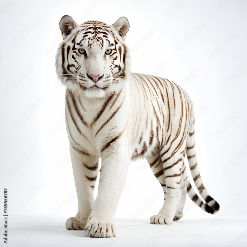 View of white tiger in white background, Generated by Ai. View of white tiger in white background, Generated by Ai.