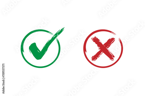drawn design elements with green check mark and red tick mark