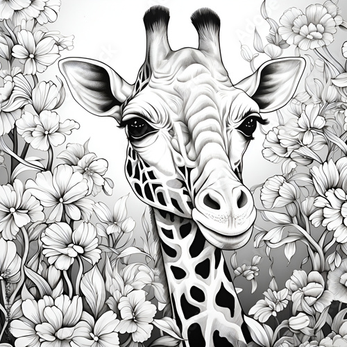 giraffe and flowers coloring page