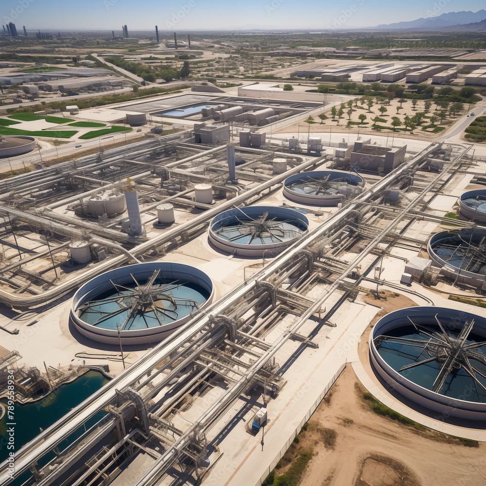 Φωτογραφία view, Aerial view of drinking water treatment plants for big city from water man